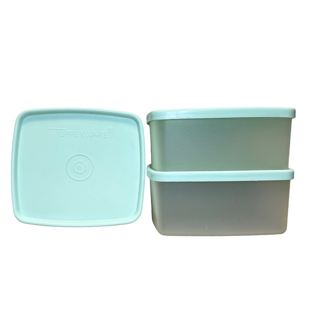 Vtg Tupperware Mint Aqua Blue Seafoam Green‎ Square Sandwich Keeper Set 311 310